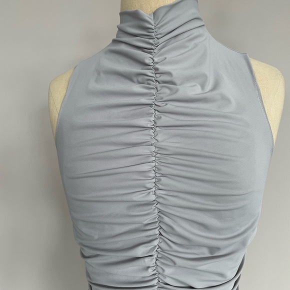 M2057 by Maria Pinto Ruched Sleeveless Gray Top - Picture 2 of 4